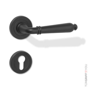 Türgriff Conturo Schwarz Matt mit Rosette für Profilzylinder (PZ) – Seitenansicht