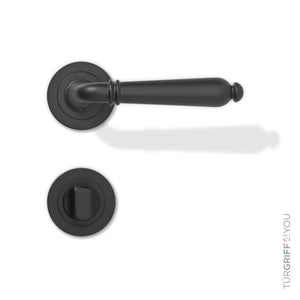 Türgriff Conturo Schwarz Matt – WC-/Bad-Garnitur mit Drehriegel, Vorderansicht