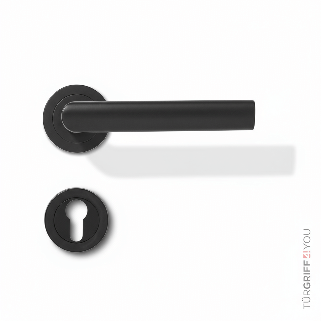 Türgriff Anguli Black - Schwarzer Türdrücker mit runder Rosette
