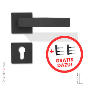 Spar-Set: Türdrücker Nero Line PZ inkl. Türbänder 2tlg. für Holzzargen schwarz