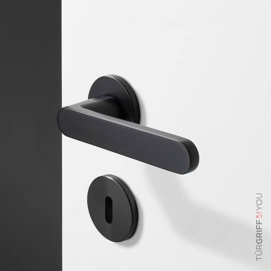 Türgriff Anguli Black - Schwarzer Türdrücker mit runder Rosette
