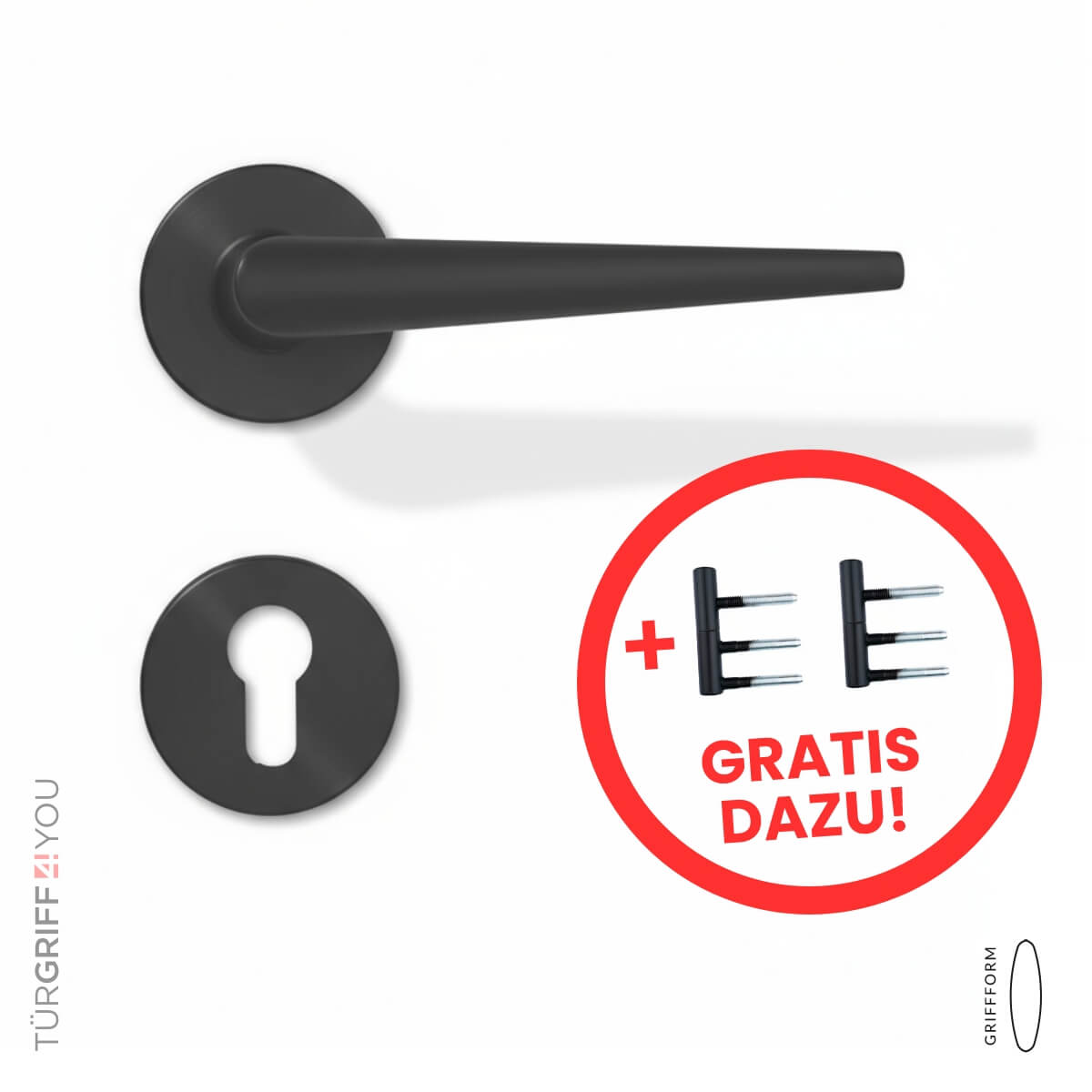 Drückergarnitur Circo Schwarz PZ inkl. Türbänder 2 tlg. für Holzzargen schwarz