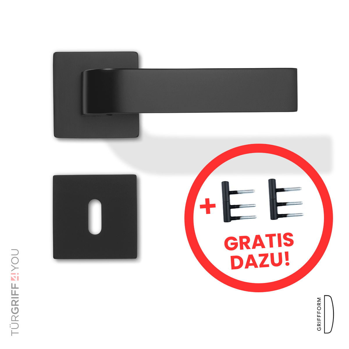 Türdrücker-Garnitur Mare Bold inkl. Türbänder 2 tlg. für Holzzargen, schwarz