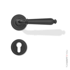 Türgriff Conturo Schwarz Matt mit Rosette für Profilzylinder (PZ) – Vorderansicht