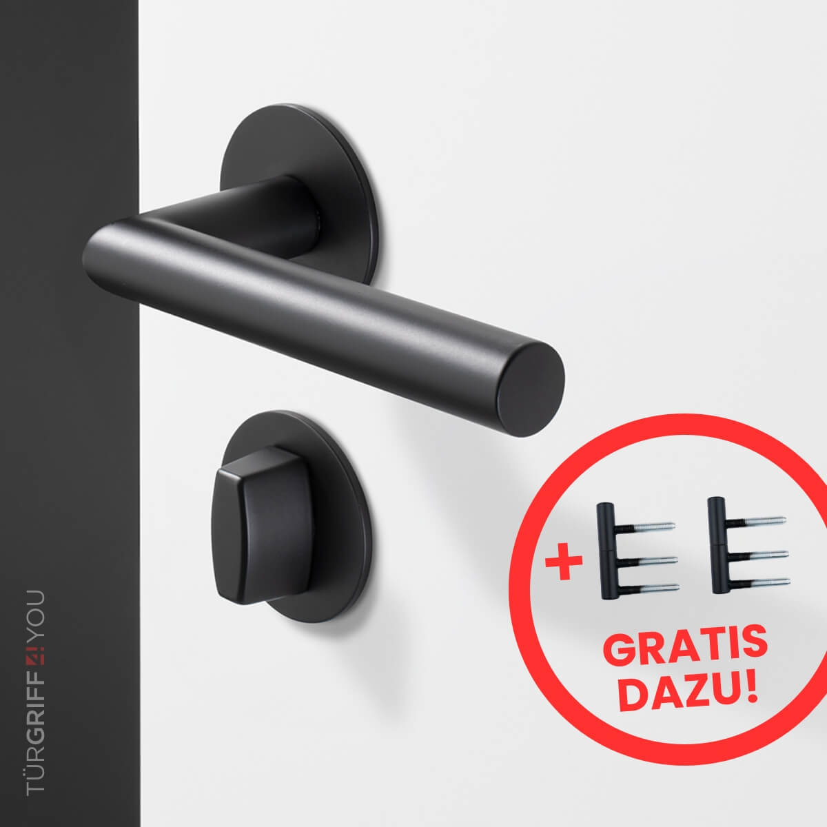 Spar-Set: Türdrücker FerLine WC/Bad inkl. Türbänder 2tlg. für Holzzargen schwarz